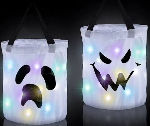 2 LED Light Pumpkin Candy Trick or Treat Bags.