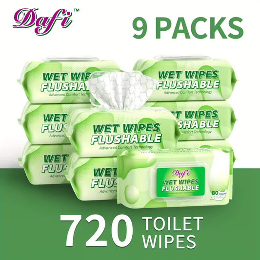 DAFI Plant-Based Flushable Wet Wipes for Adults - Pack of 9 (720 wipes)