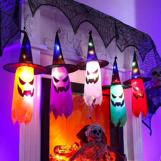 Hanging Ghost Witch Hat Lights, 5-Pack LED