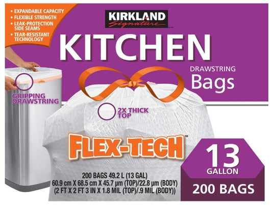 Kirkland Signature Flex-Tech 13-Gallon Kitchen Trash Bag, 200-count