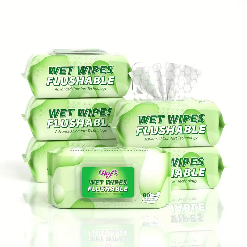 DAFI Plant-Based Flushable Wet Wipes for Adults - Pack of 9 (720 wipes)